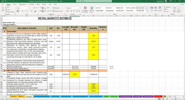 Complete Cost and Quantity Estimation of Road Work