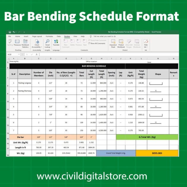 Bar Bending Schedule Format