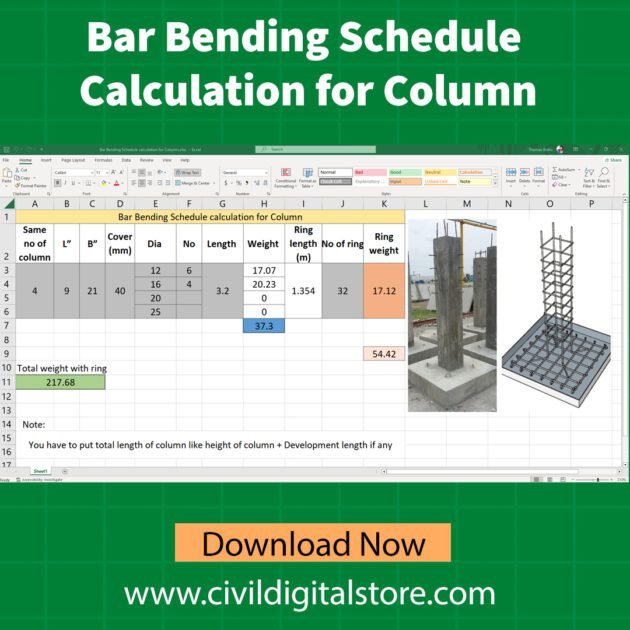 Bar Bending Schedule Calculation for Column