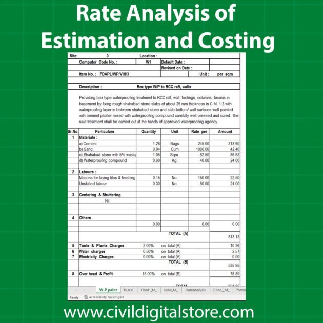 Rate Analysis of Estimation and Costing