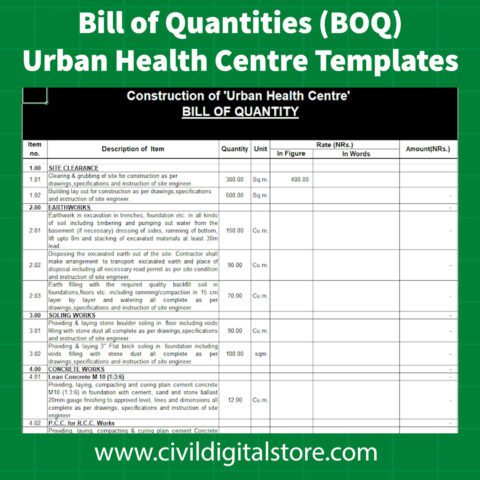 Bill of Quantities (BOQ) Urban Health Centre Templates